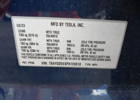 2023 Tesla Model Y Awd/Long Range Dual Motor All-Wheel Drive из США, поврежденный, VIN 7SAYGDEE6PA159918